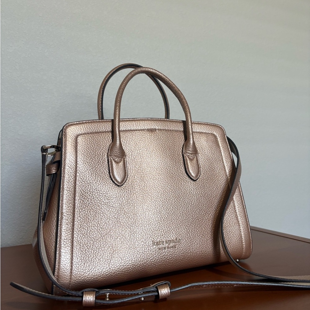 Kate Spade Metallic Rose Gold Pebbled Leather Satchel - Picture 3 of 12